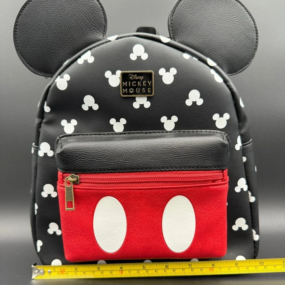 Disney Mickey Mouse Bioworld Mini Backpack Black White Polka Dot Red Pocket‎